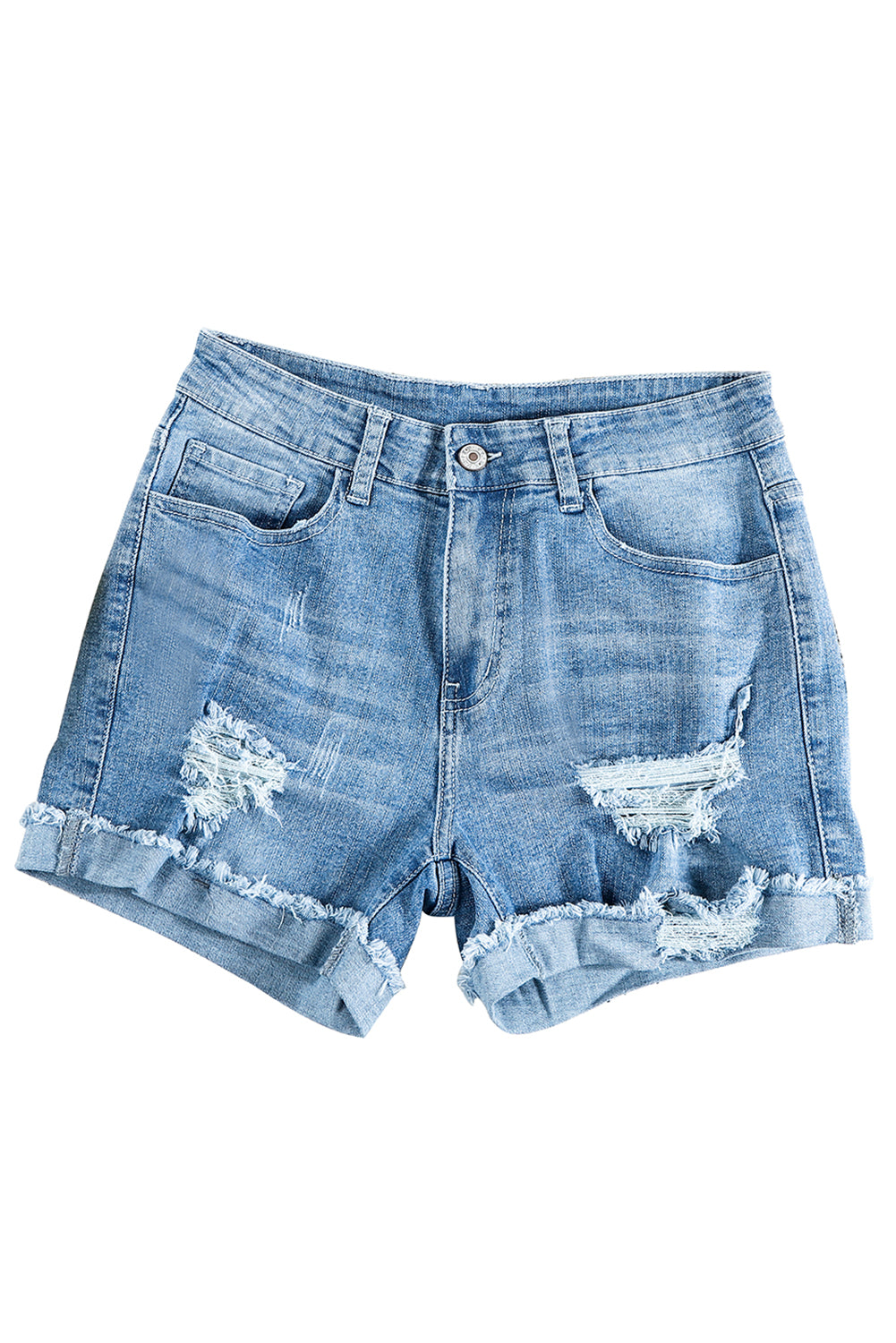 Ripped Rolled Hem Denim Shorts