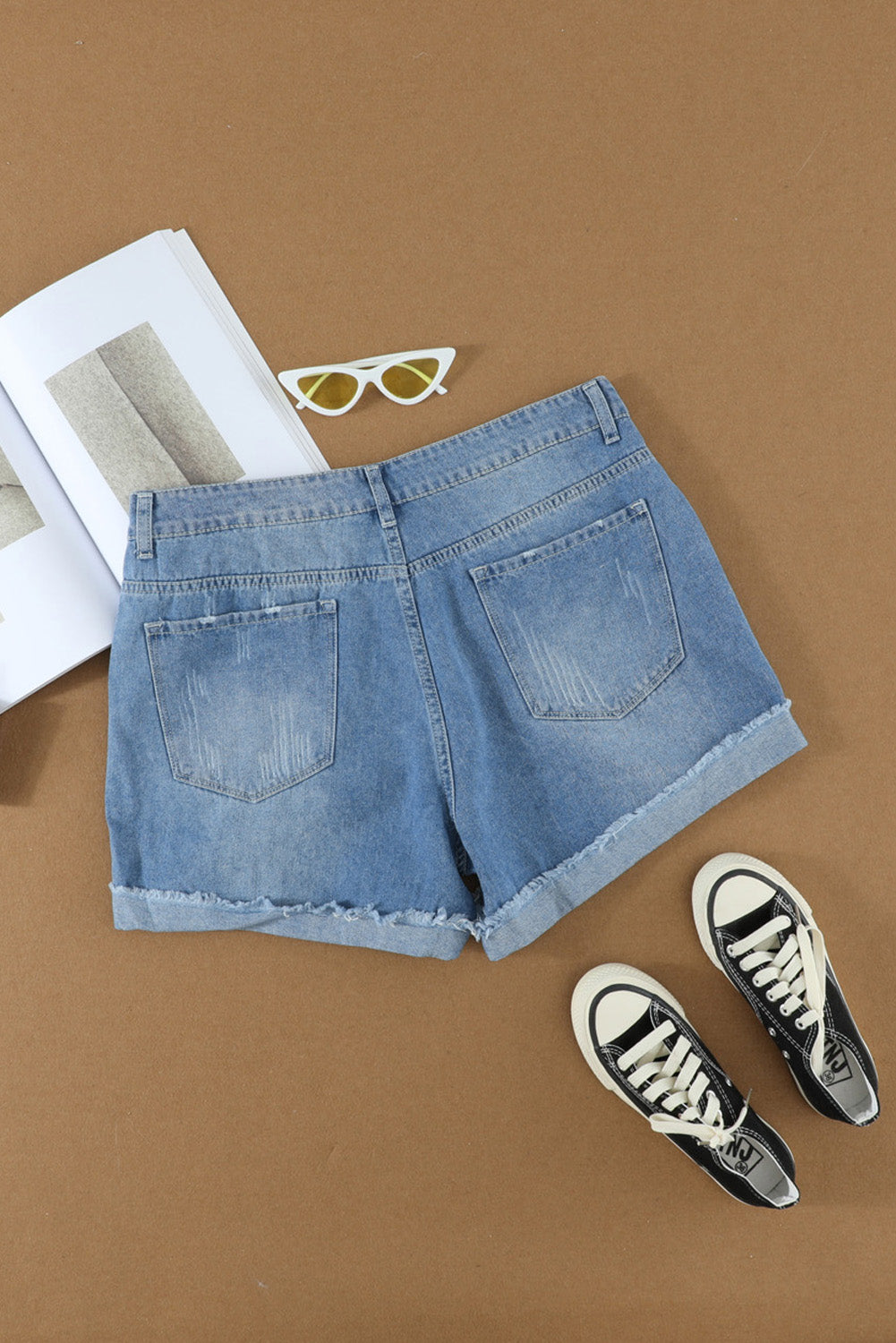 Ripped Rolled Hem Denim Shorts