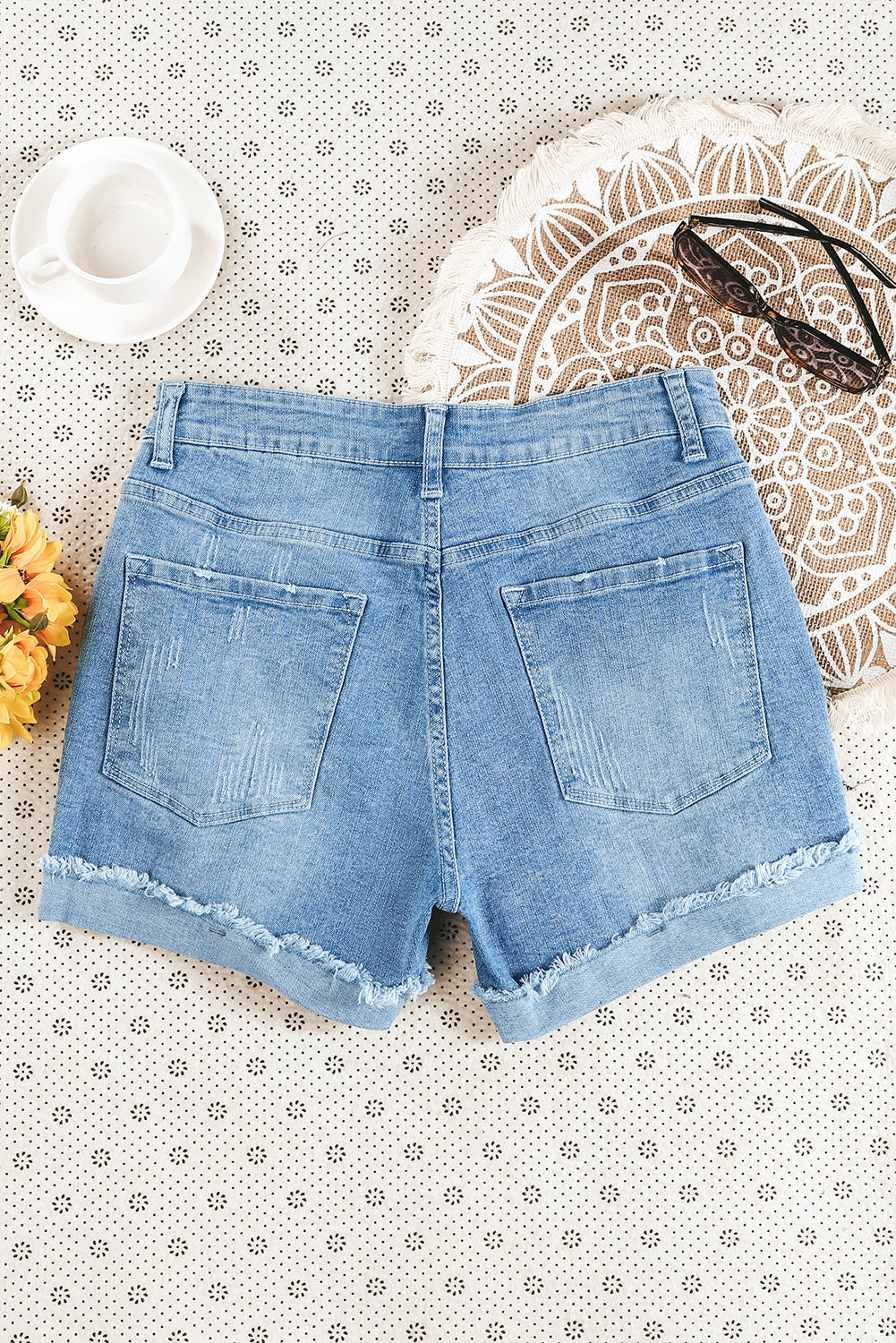 Ripped Rolled Hem Denim Shorts