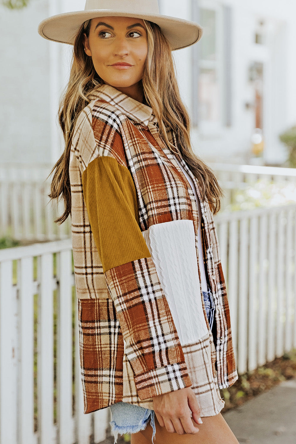 Plaid Patchwork Pocket Shacket