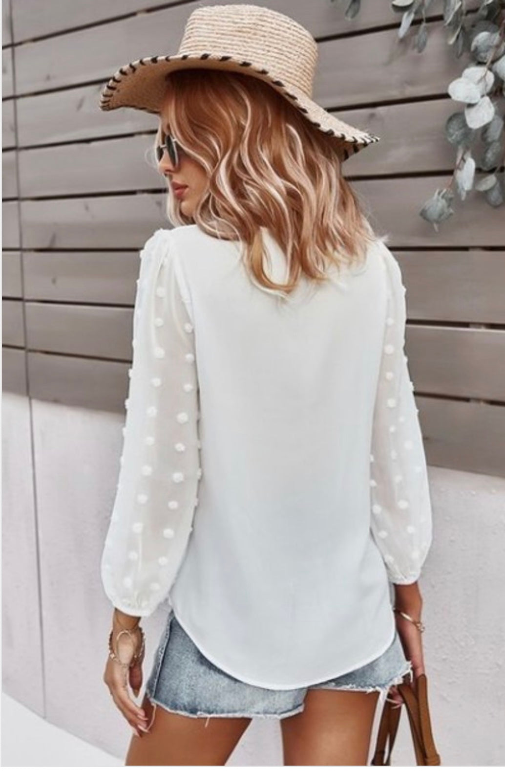 WHITE V-Neck Puff Sleeve Blouse