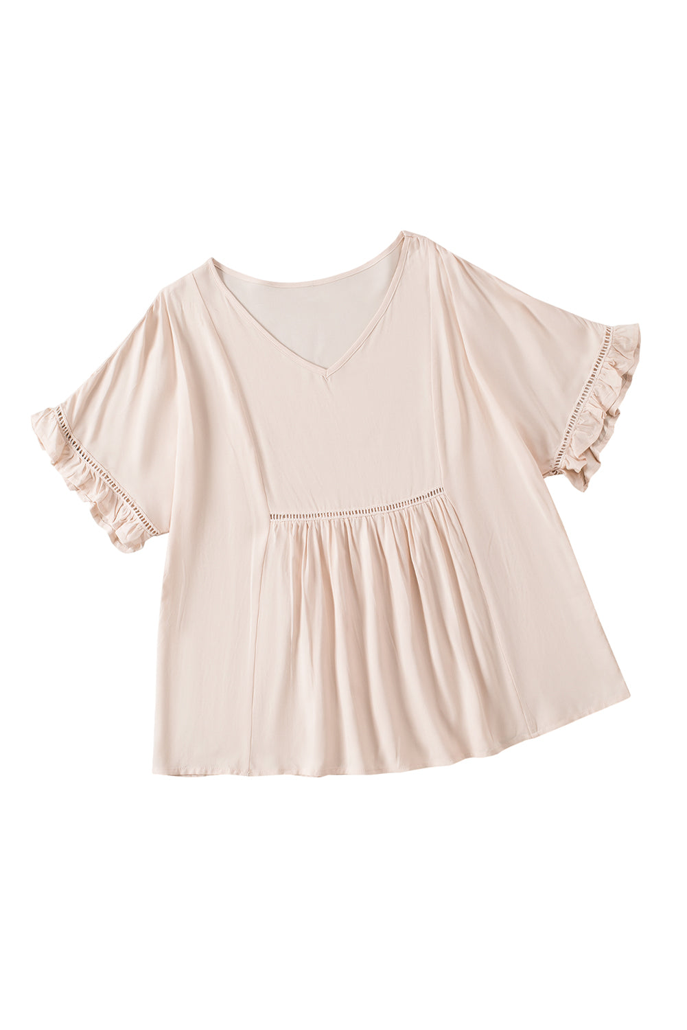 Ruffle Lace Detail V Neck Half Sleeve Loose Top