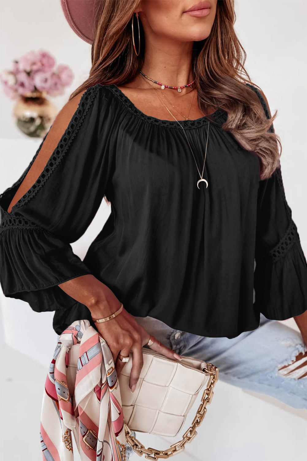 Rose Crochet Ruffle Blouse