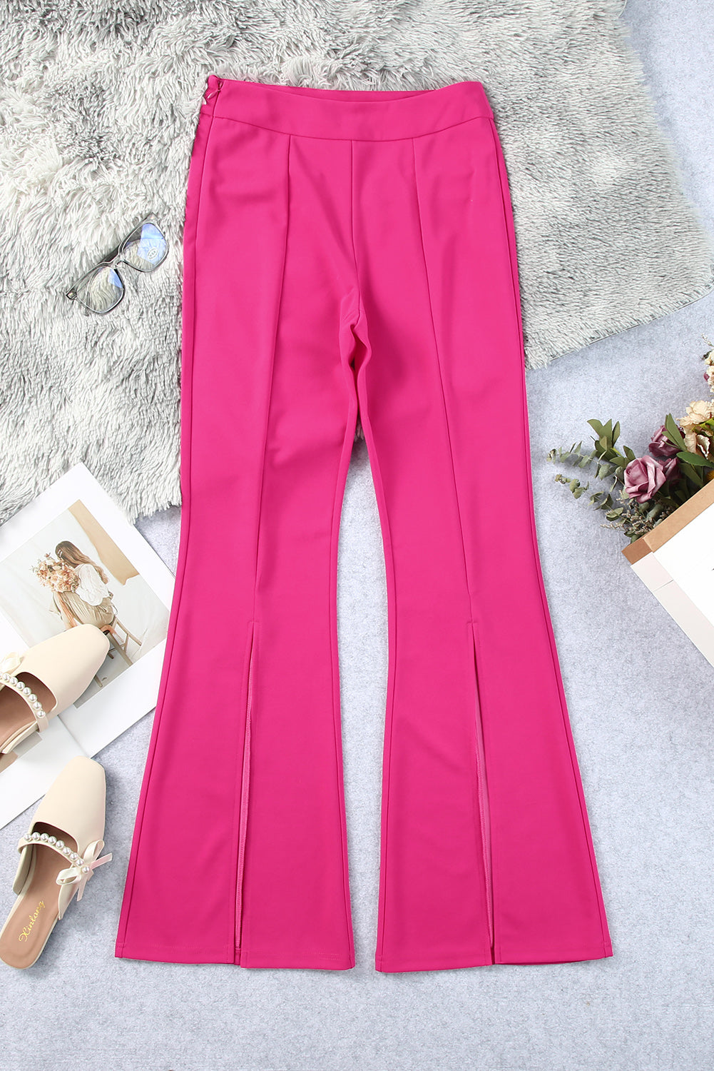 Black Split Hem High Waist Pants