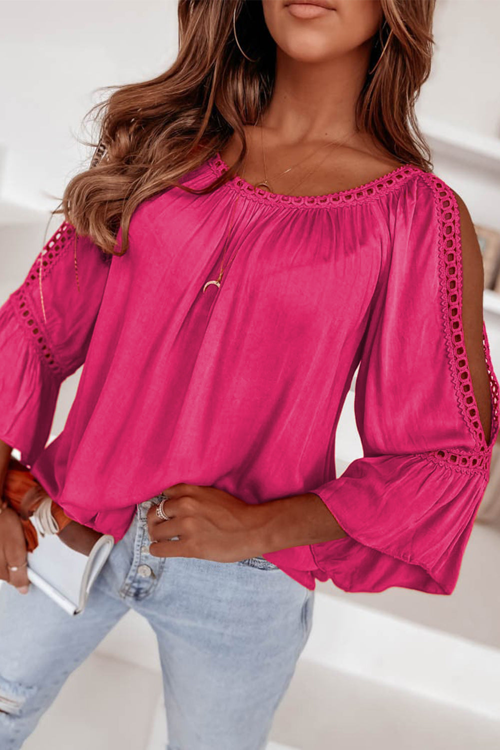 Rose Crochet Ruffle Blouse