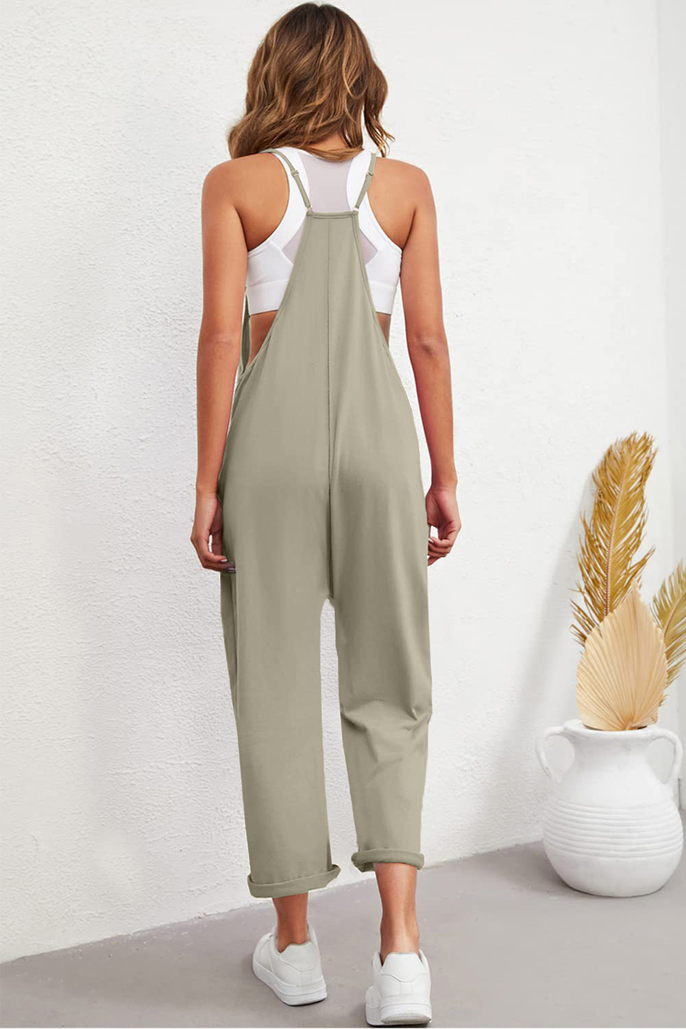 Black Pocketed Spaghetti Strap Straight Leg Jumpsuit