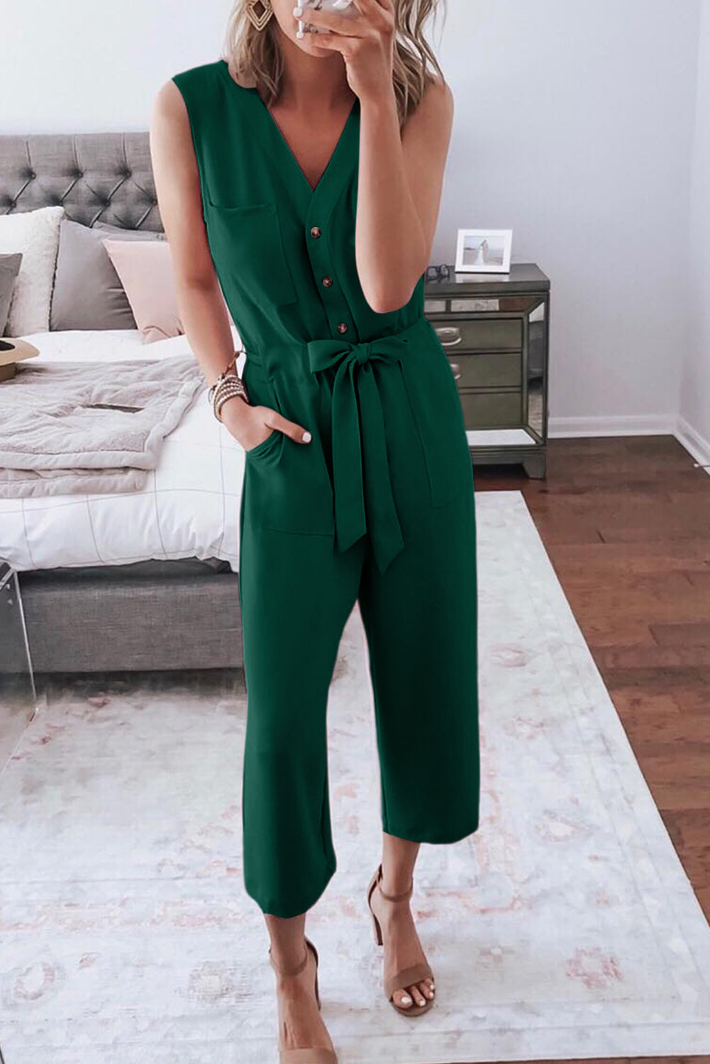 Cropped Jumpsuit With Sash