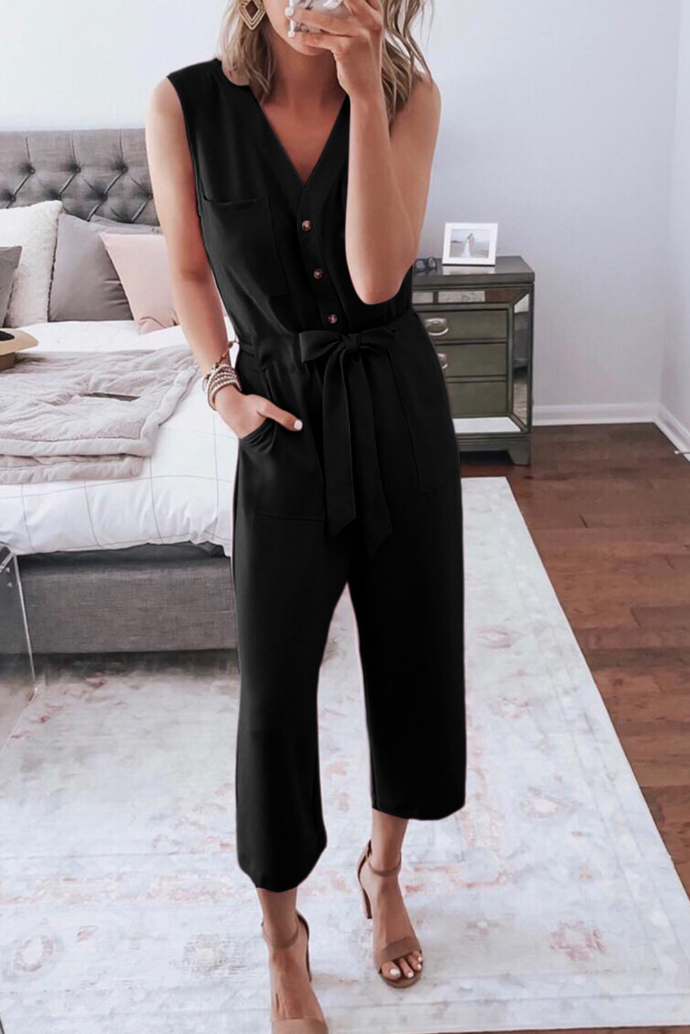 Cropped Jumpsuit With Sash