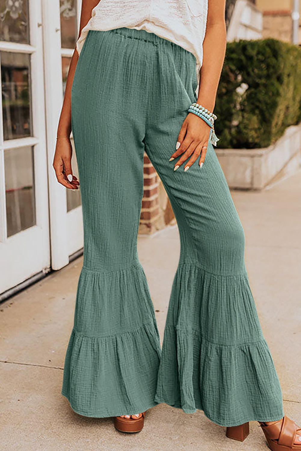 Ruffle High Waist Flared Pants