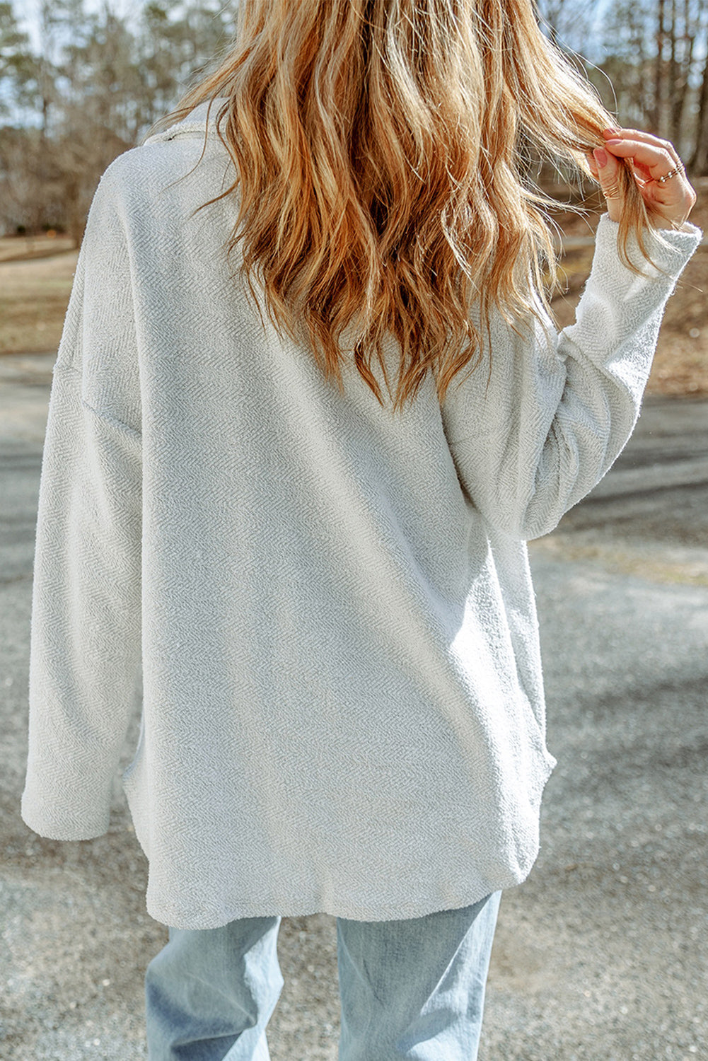 Grey Textured Button Up Shirt Jacket with Pockets