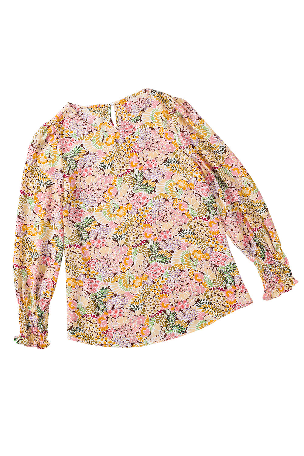 Floral Print Smocked Cuffs Long Sleeve Blouse