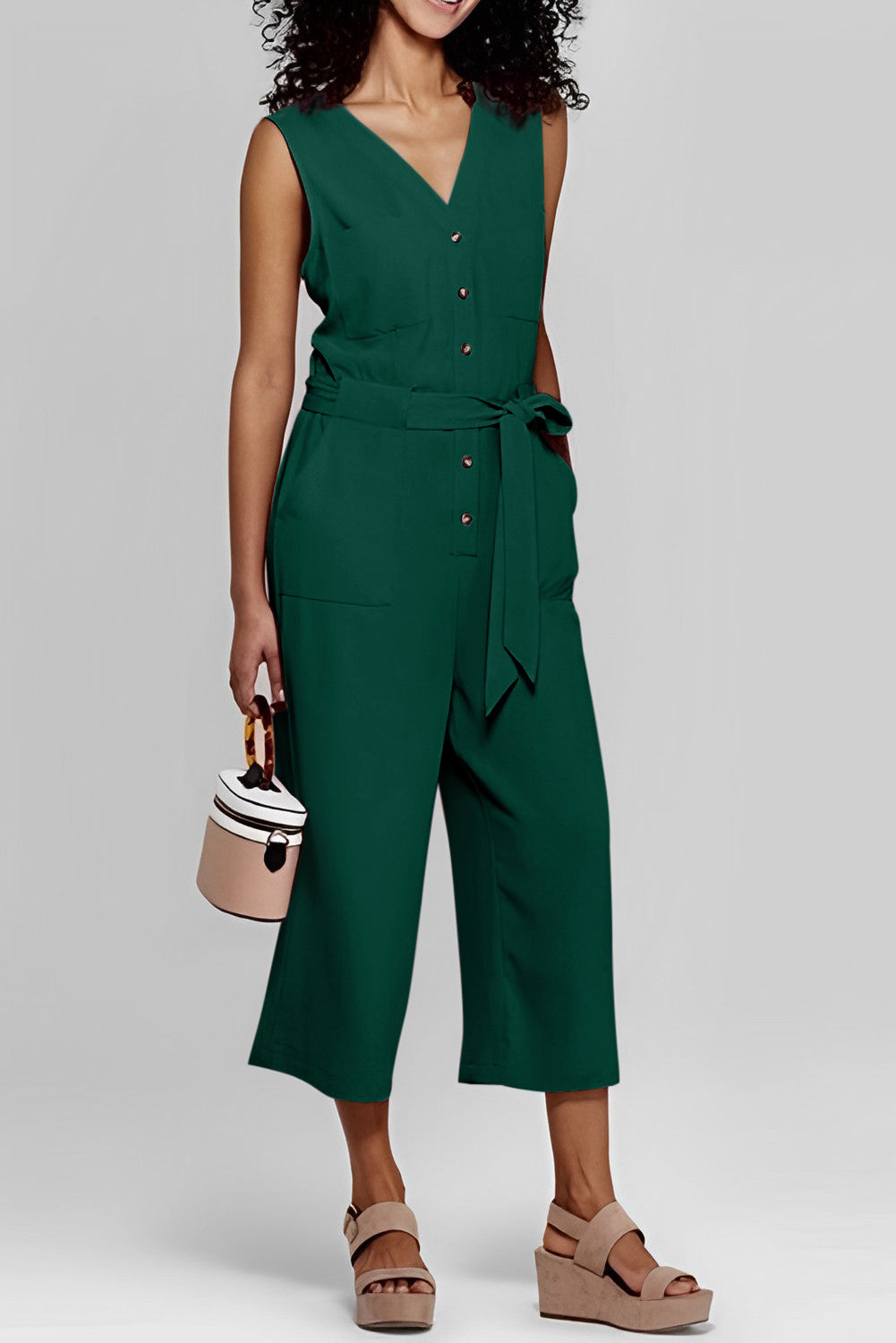 Cropped Jumpsuit With Sash