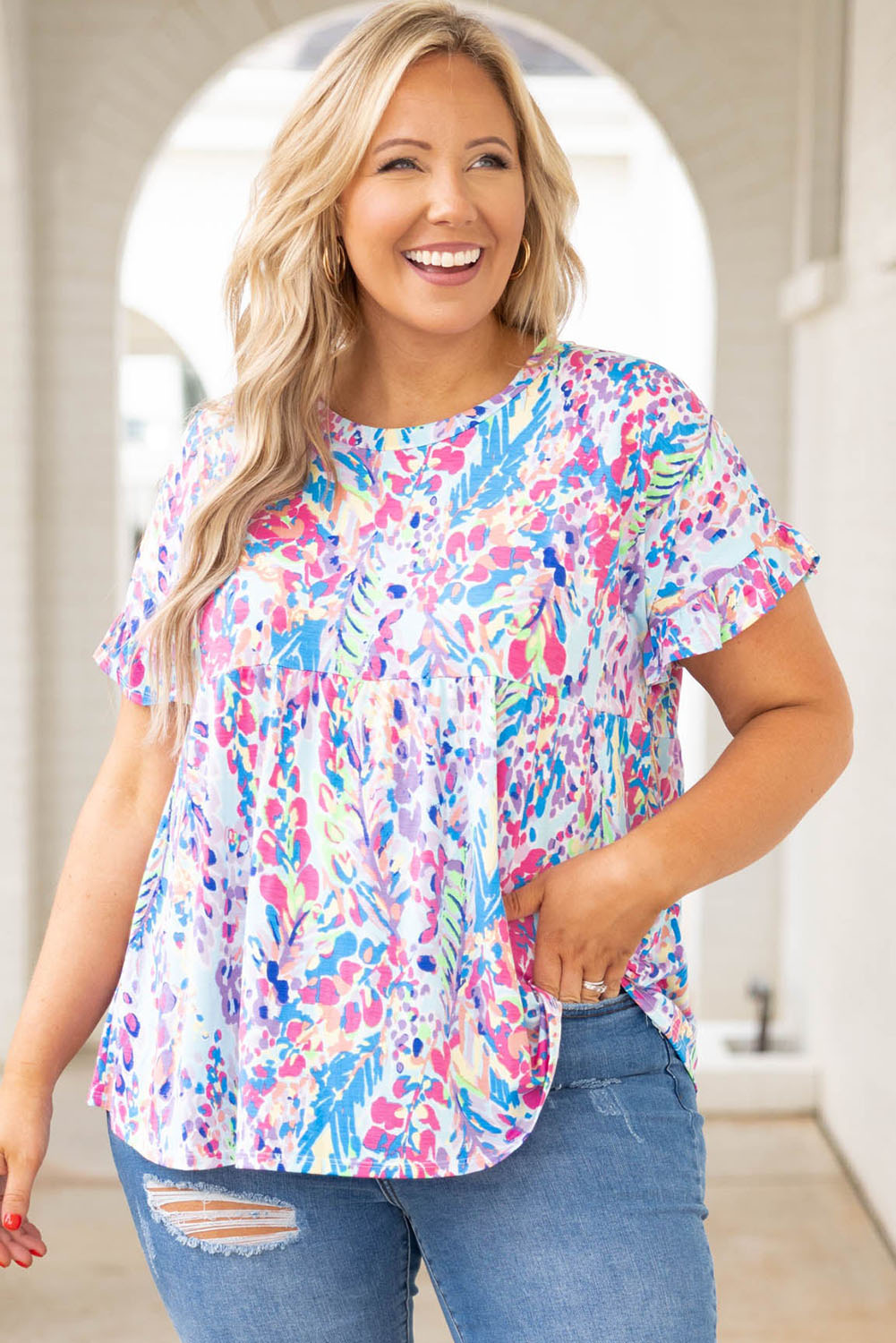 Abstract Frill Plus Size Top