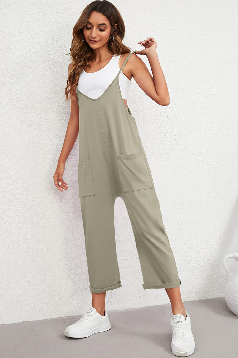 Black Pocketed Spaghetti Strap Straight Leg Jumpsuit