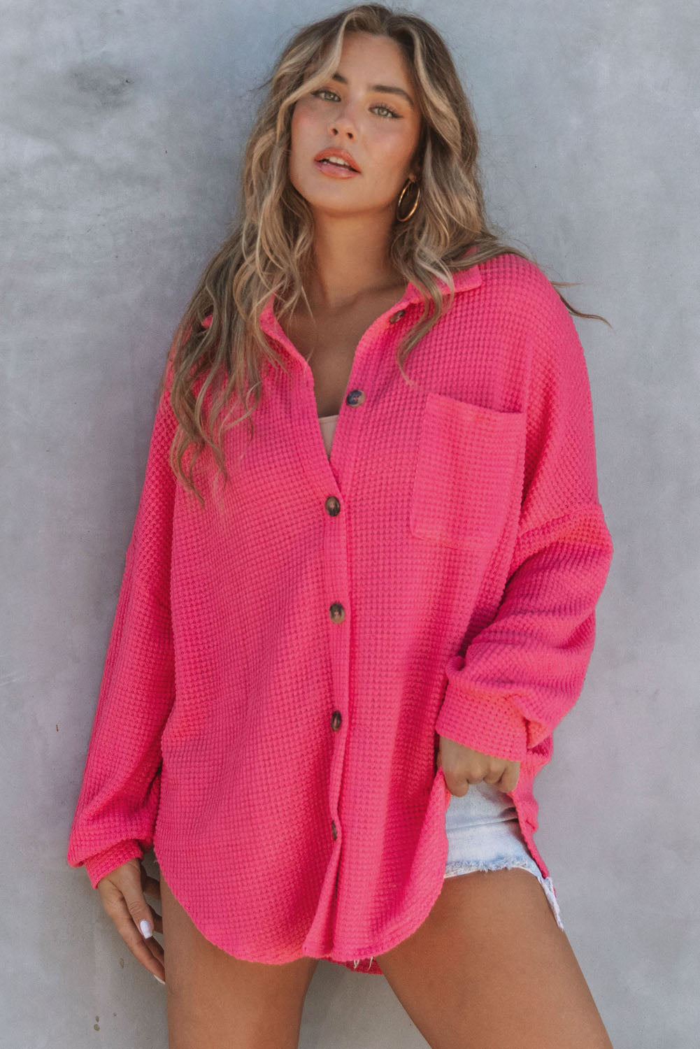 Hot Pink Waffle Knit Top