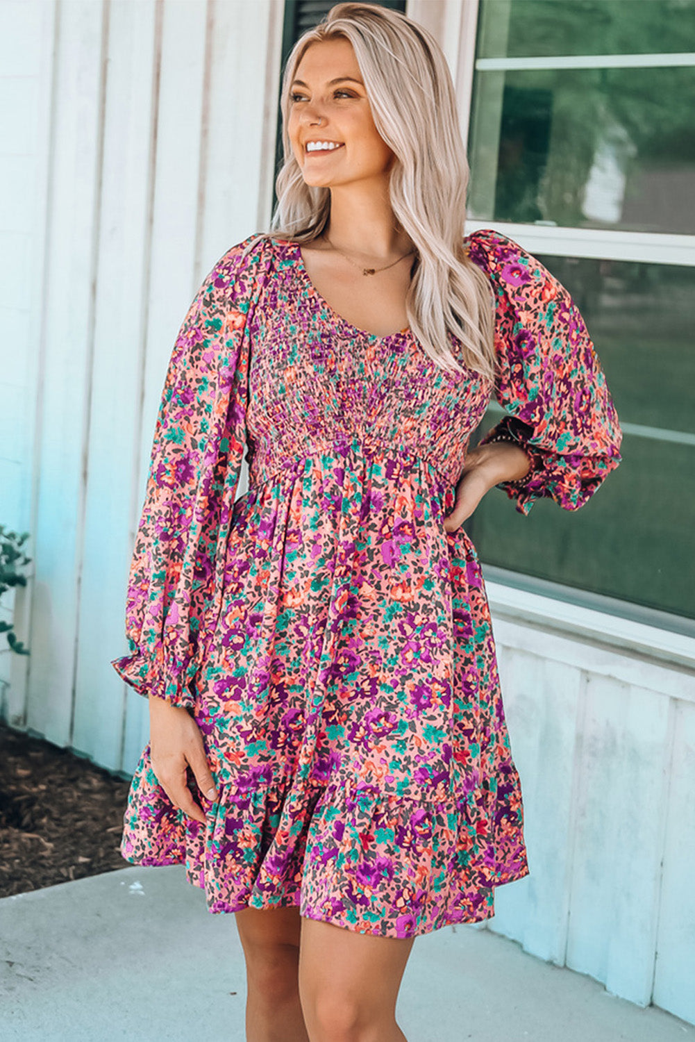 Boho Floral Smocked Dress