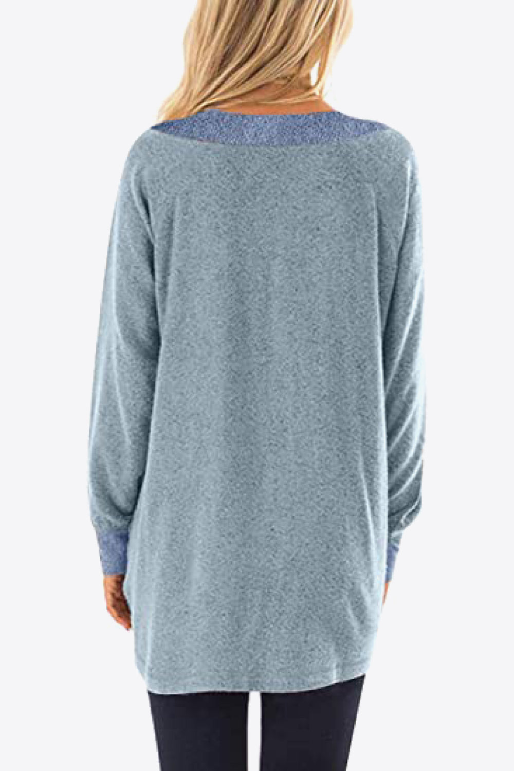 Contrast Raglan Sleeve V-Neck Top with Pockets