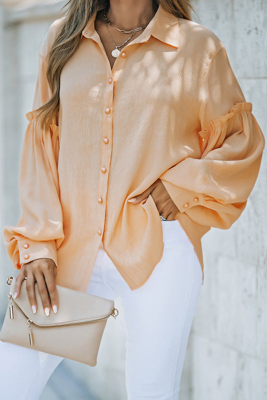 Button Front Frill Trim Blouse