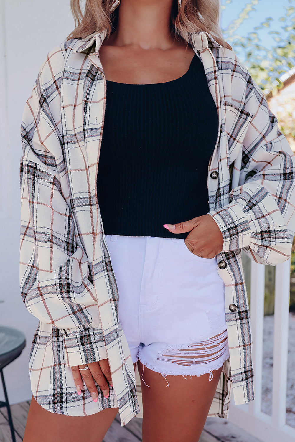 Plaid Slits Oversized Jacket