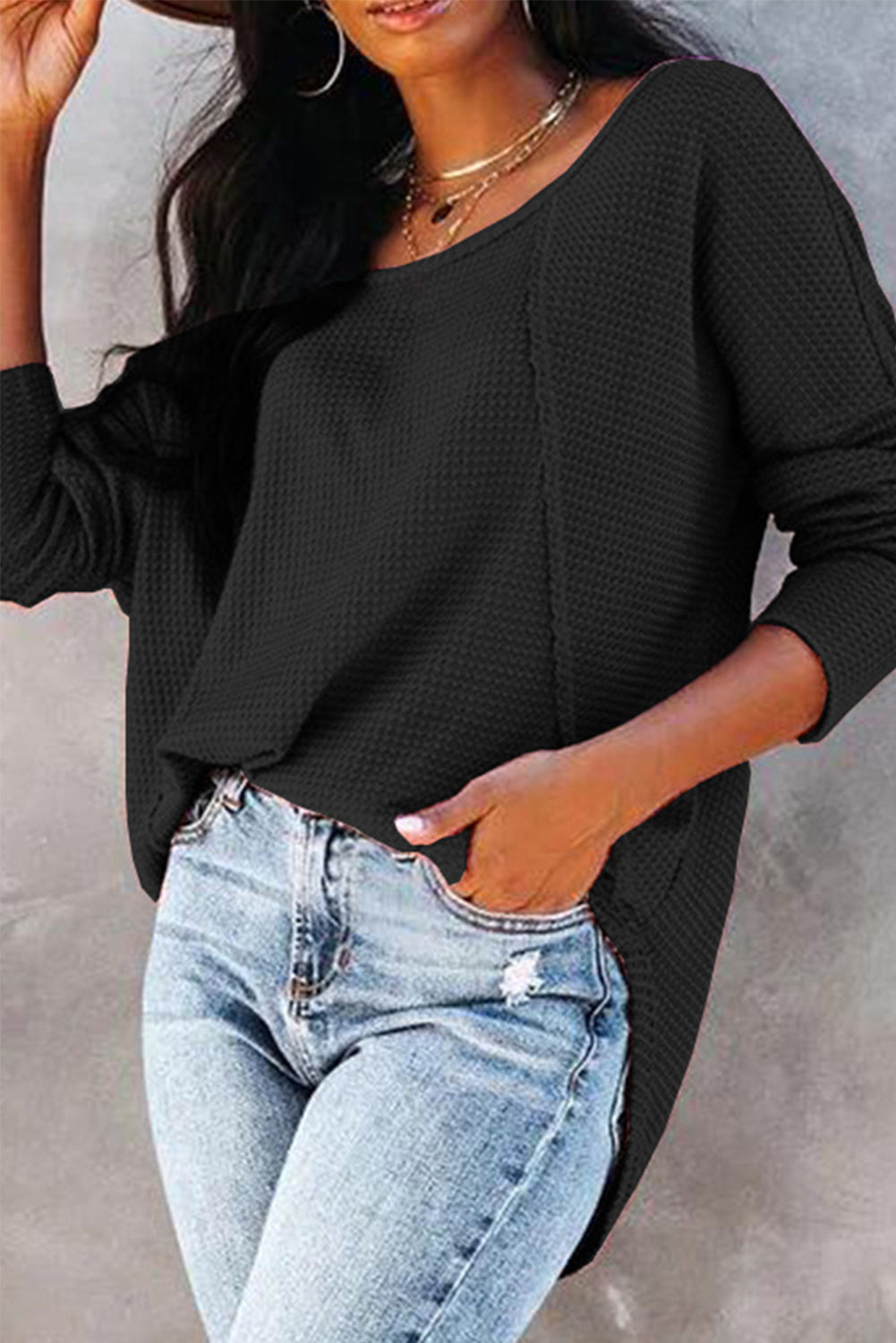 Waffle Knit Long Sleeve Top