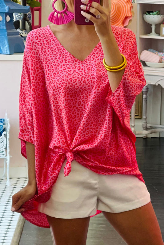 Rosy Leopard Print Oversized Top