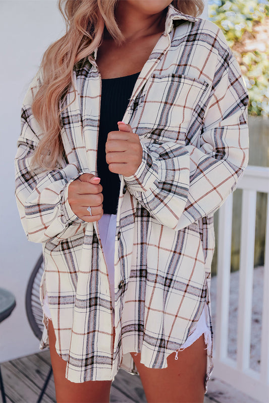 Plaid Slits Oversized Jacket