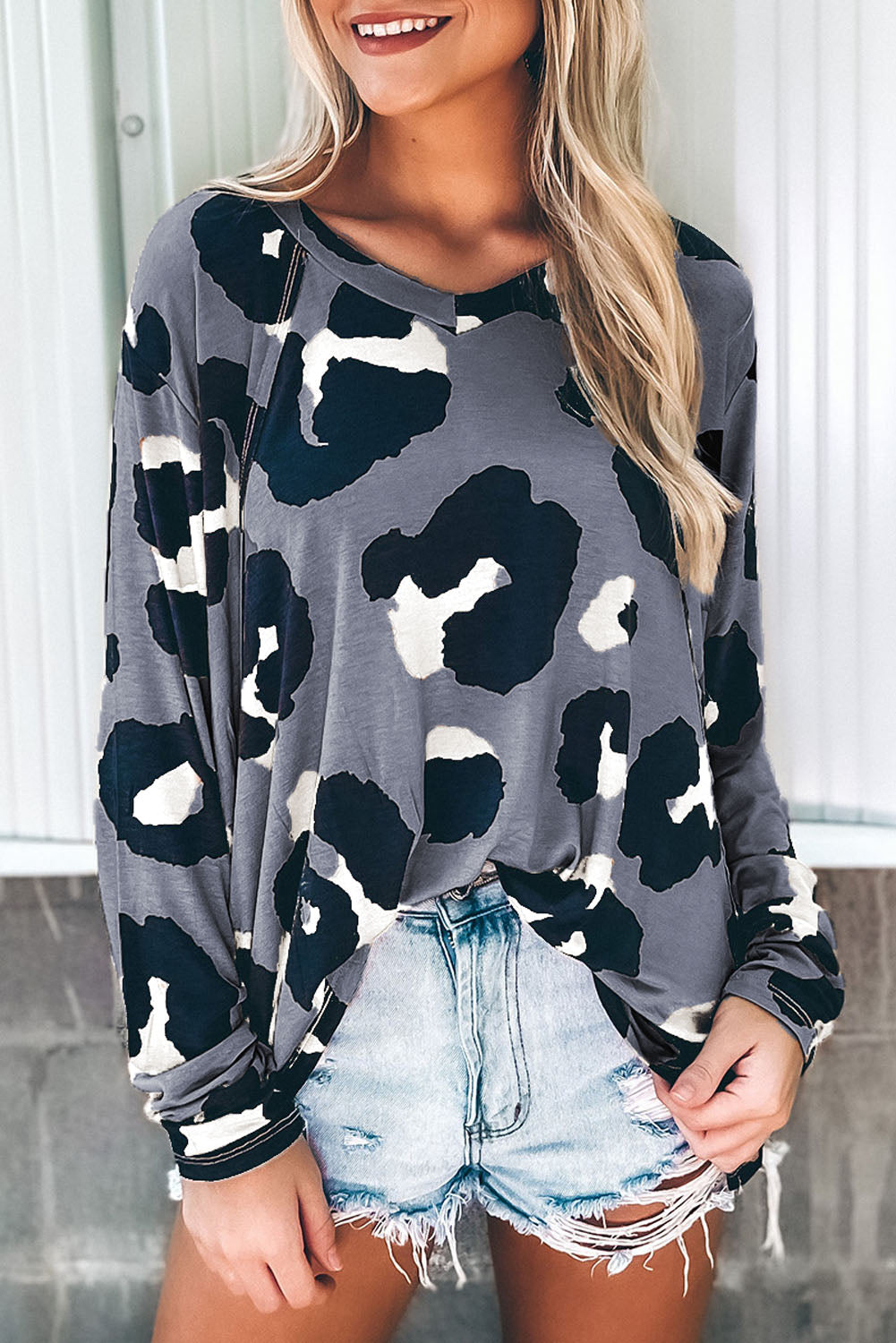 Cheetah Print Casual Long Sleeve Loose Top