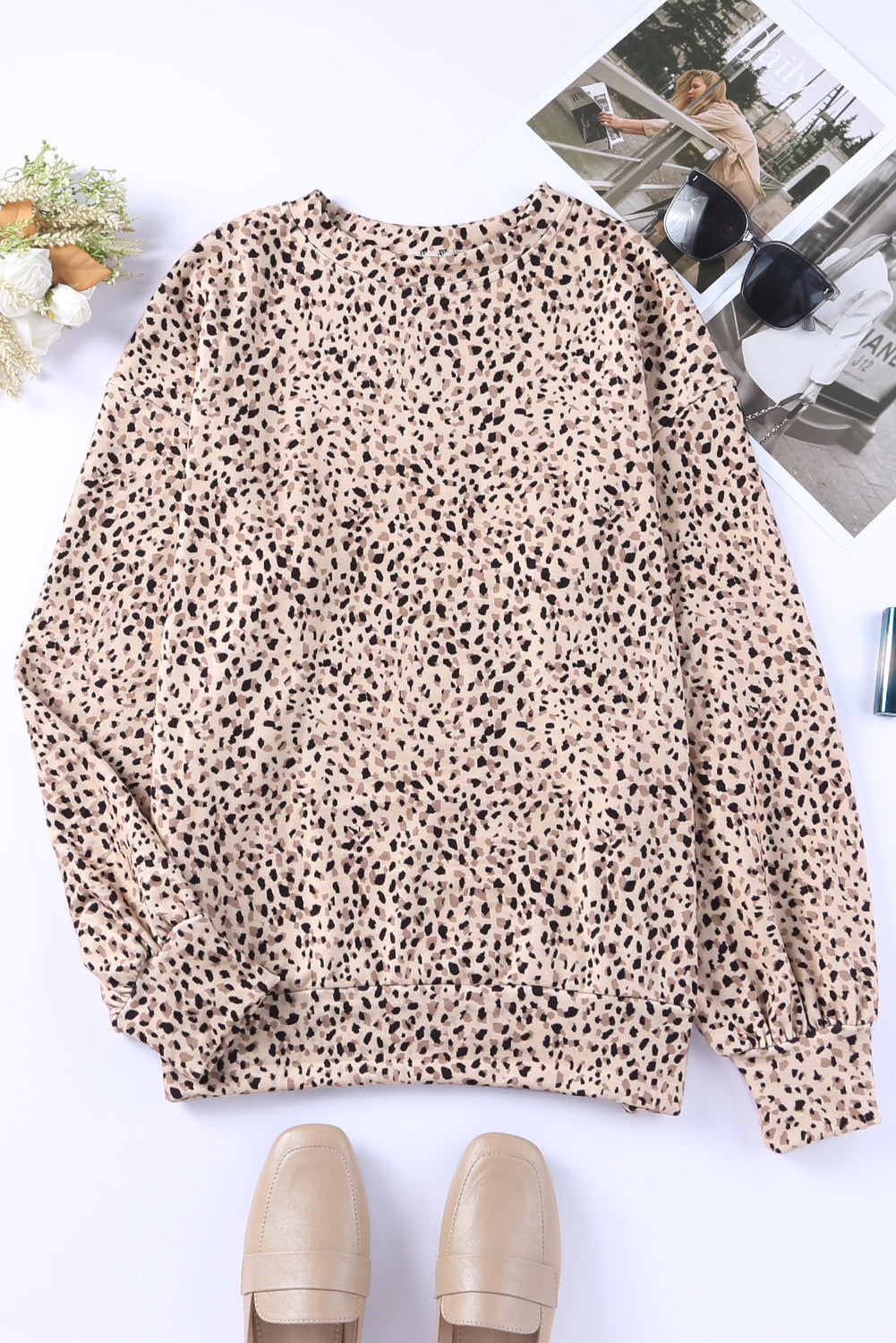 Cheetah Print Crew Neck Sweatshirt