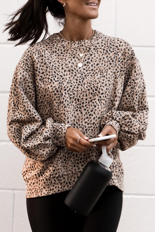 Cheetah Print Crew Neck Sweatshirt