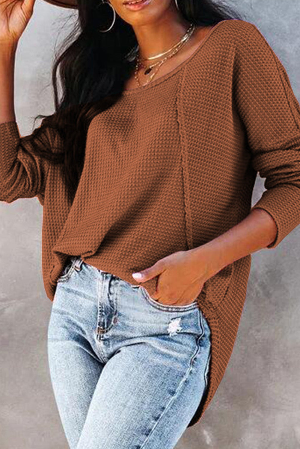 Waffle Knit Long Sleeve Top