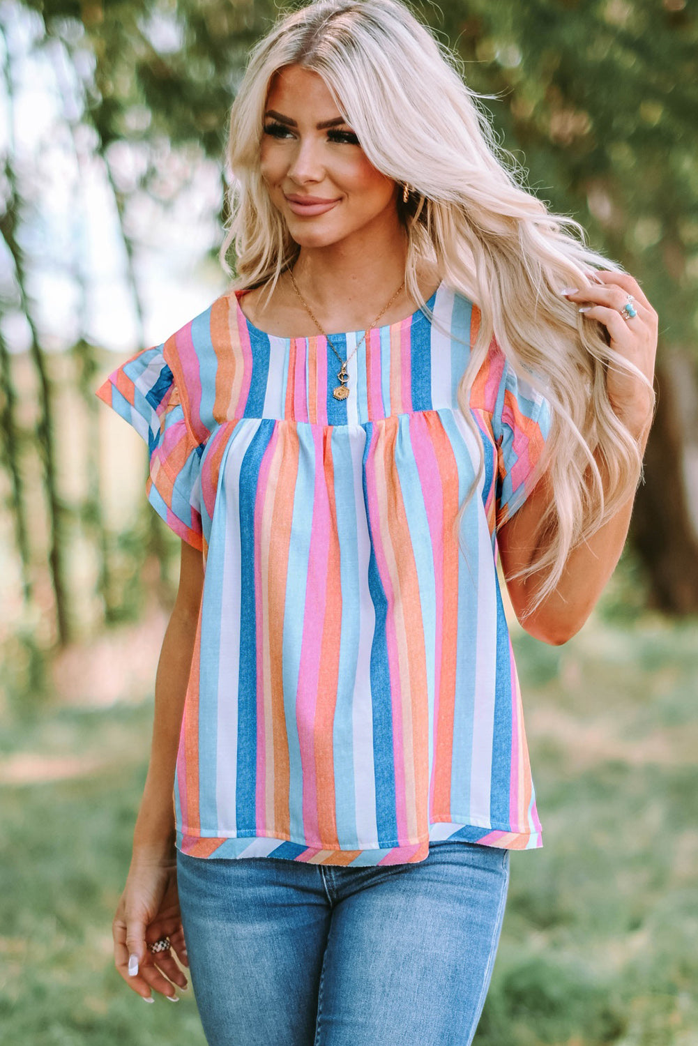 Multicolor Striped Back Blouse