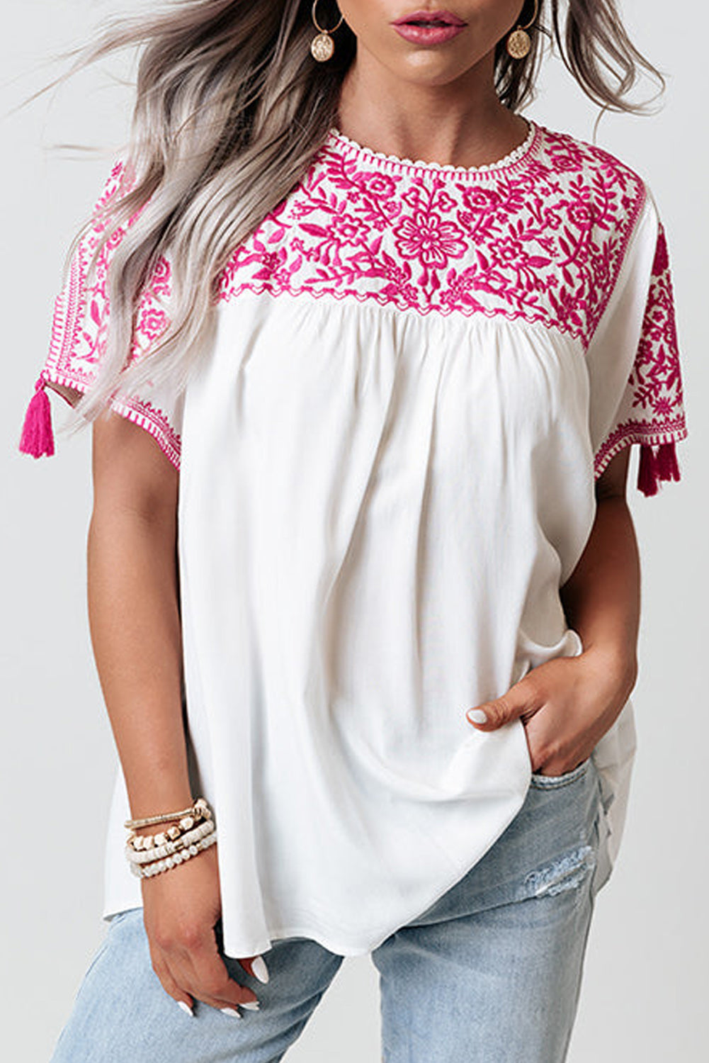 Embroidered Floral Boho Blouse