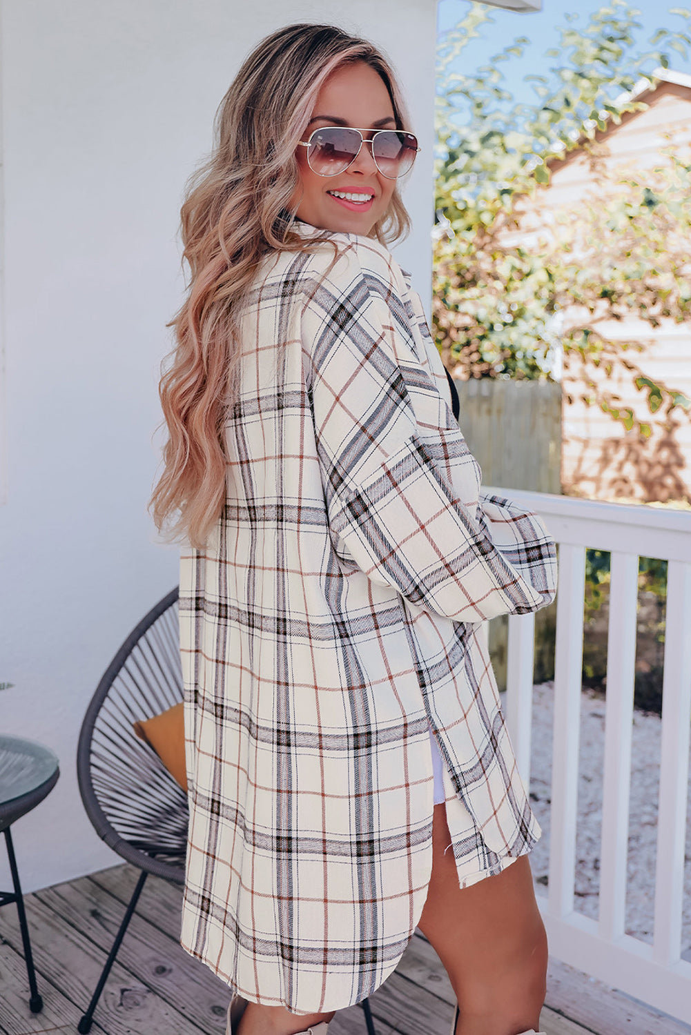 Plaid Slits Oversized Jacket