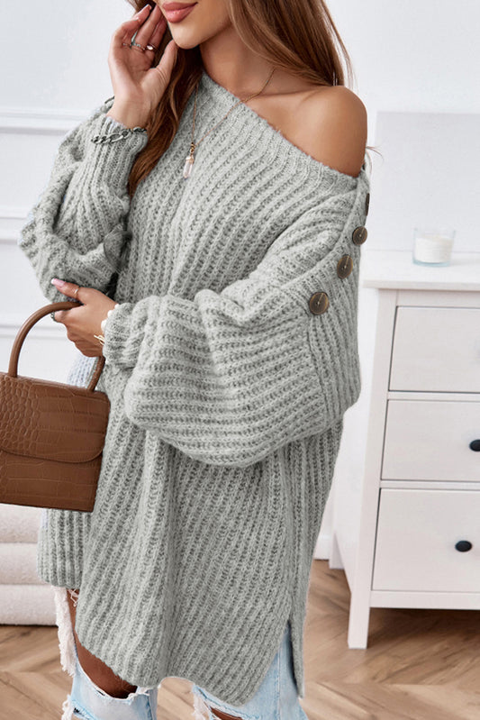 Grey Buttoned Oversized Sweater