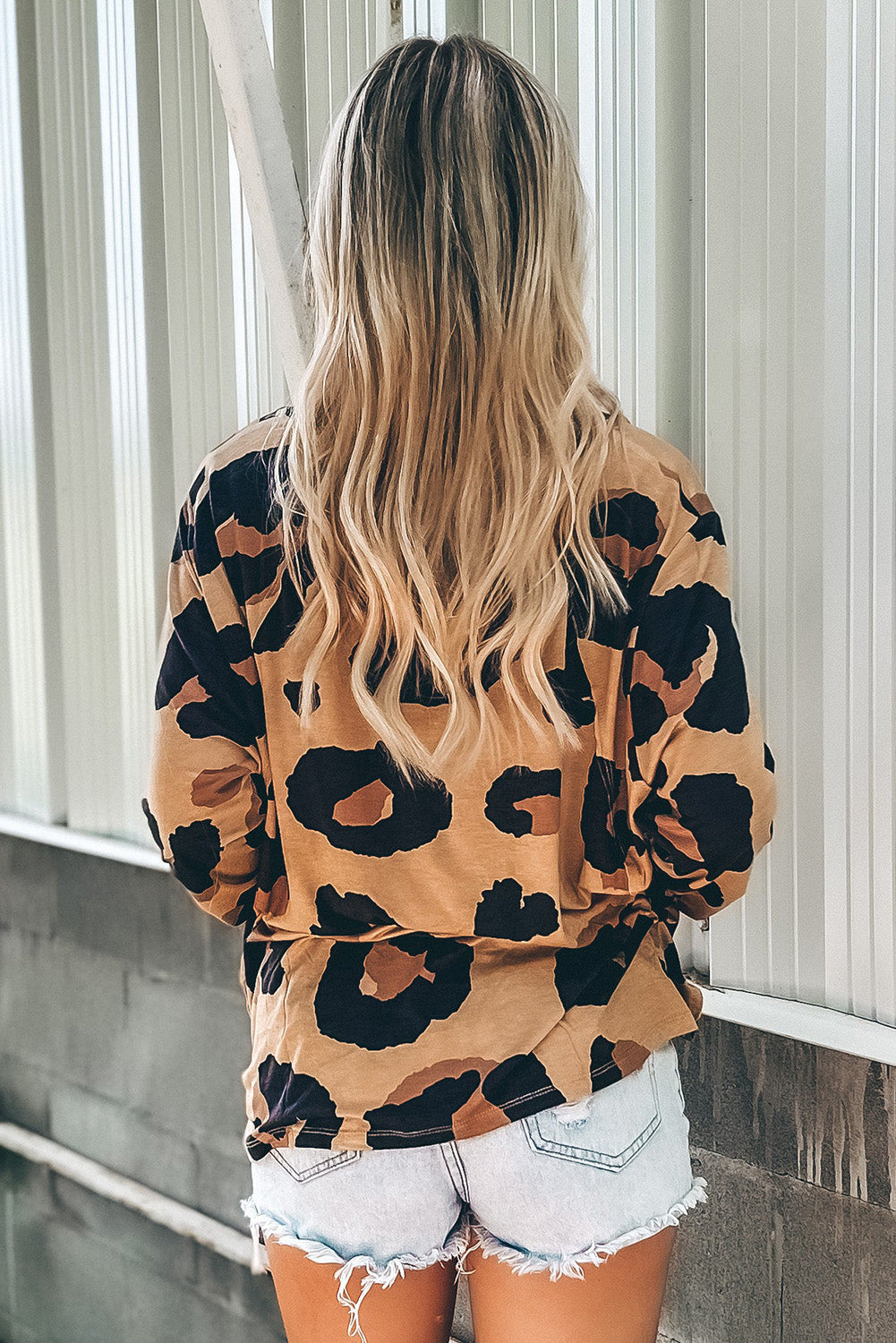 Cheetah Print Casual Long Sleeve Loose Top