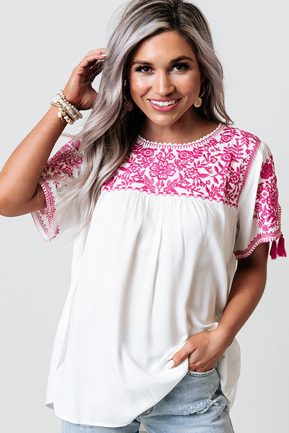 Embroidered Floral Boho Blouse