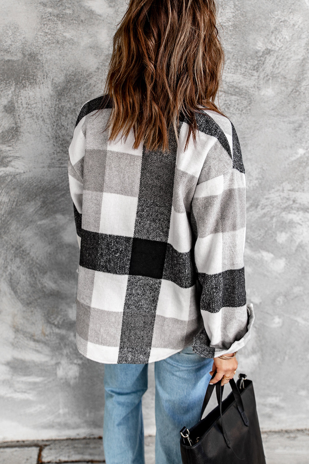 Plaid Buttoned Pocketed Jacket