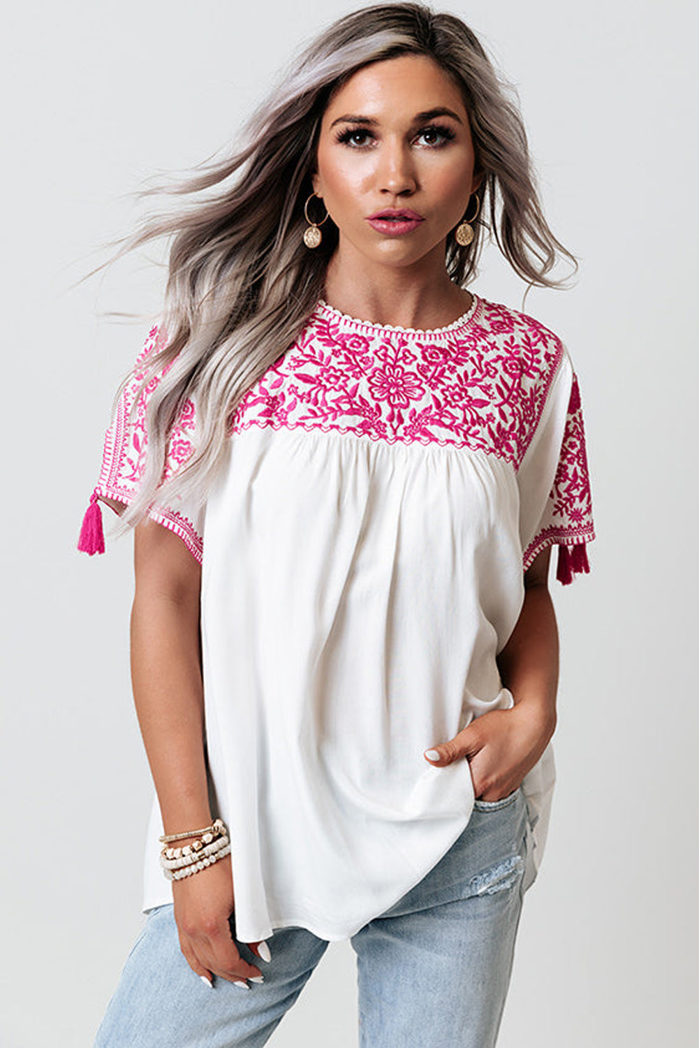 Embroidered Floral Boho Blouse