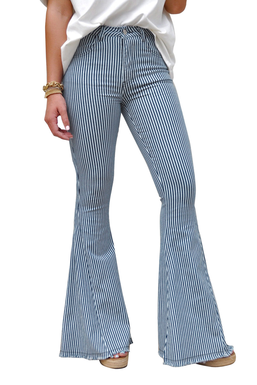 Light Blue Stripe Bell Pants