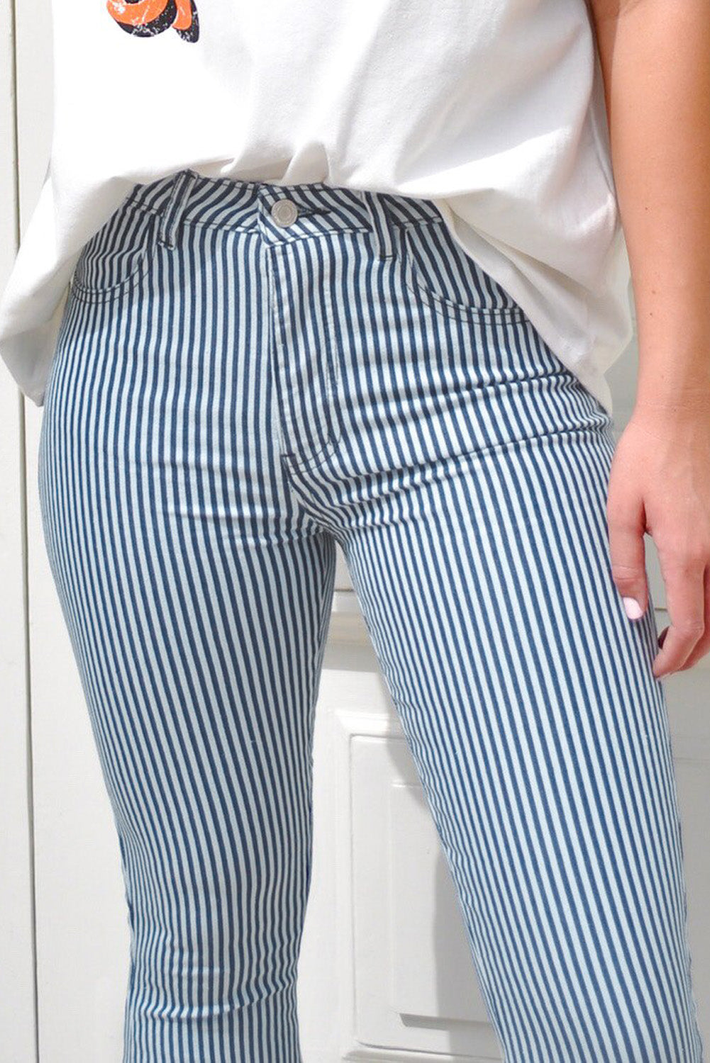 Light Blue Stripe Bell Pants