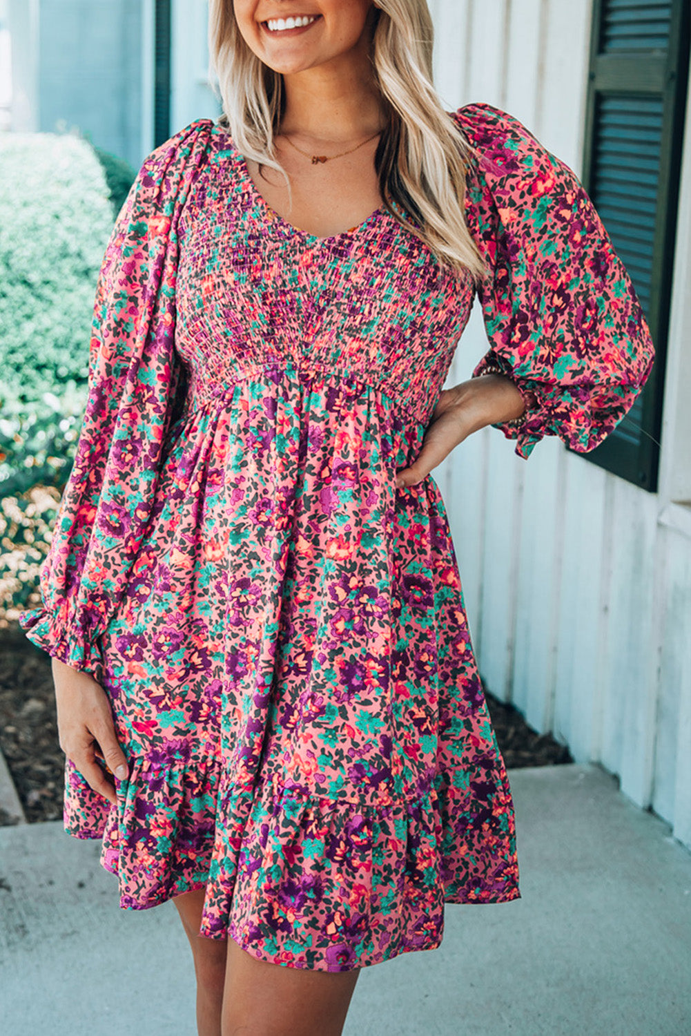 Boho Floral Smocked Dress