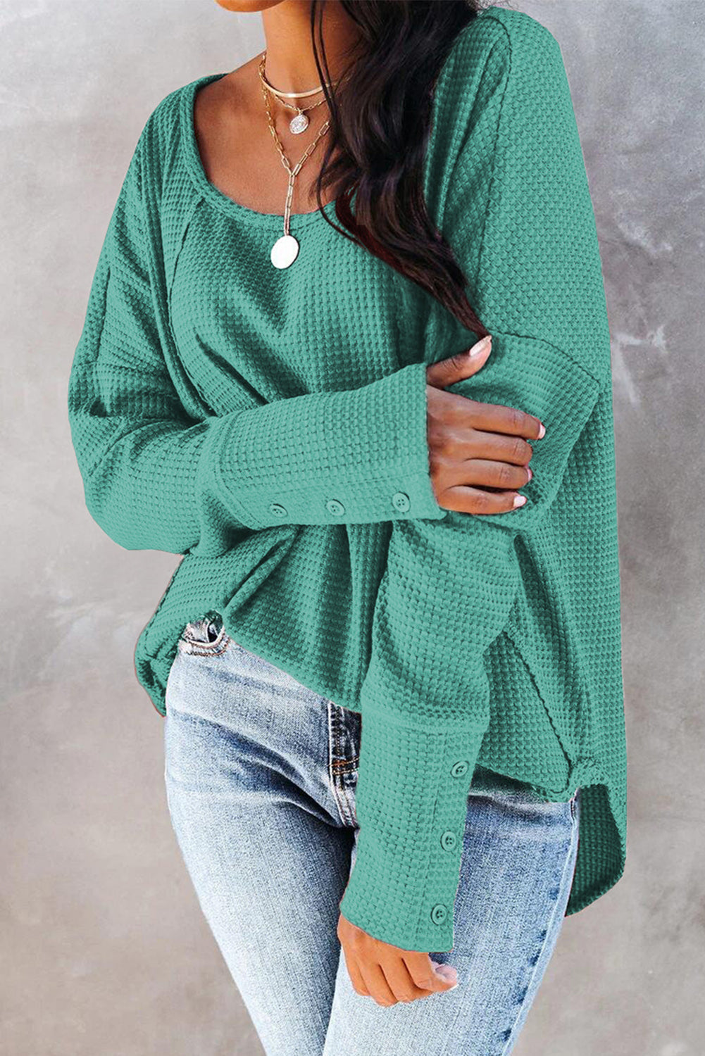 Waffle Knit Long Sleeve Top