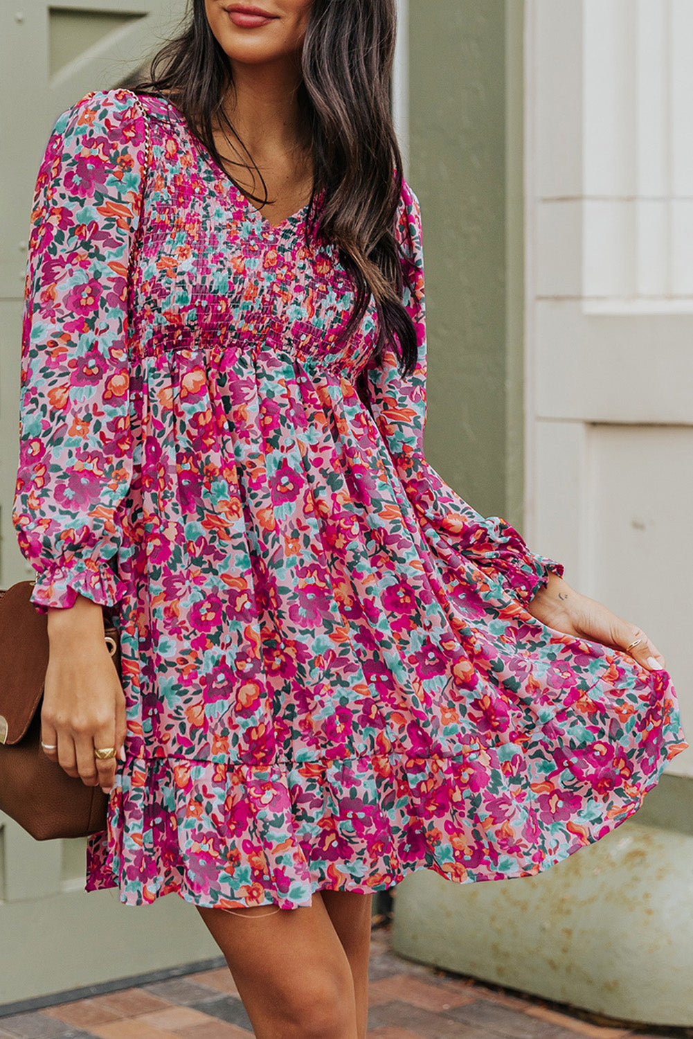 Boho Floral Smocked Dress