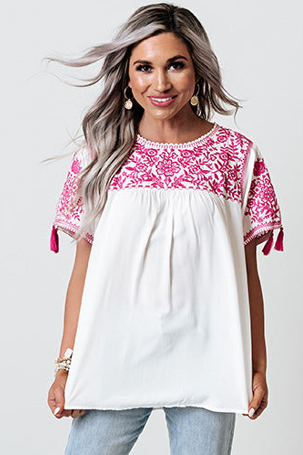 Embroidered Floral Boho Blouse