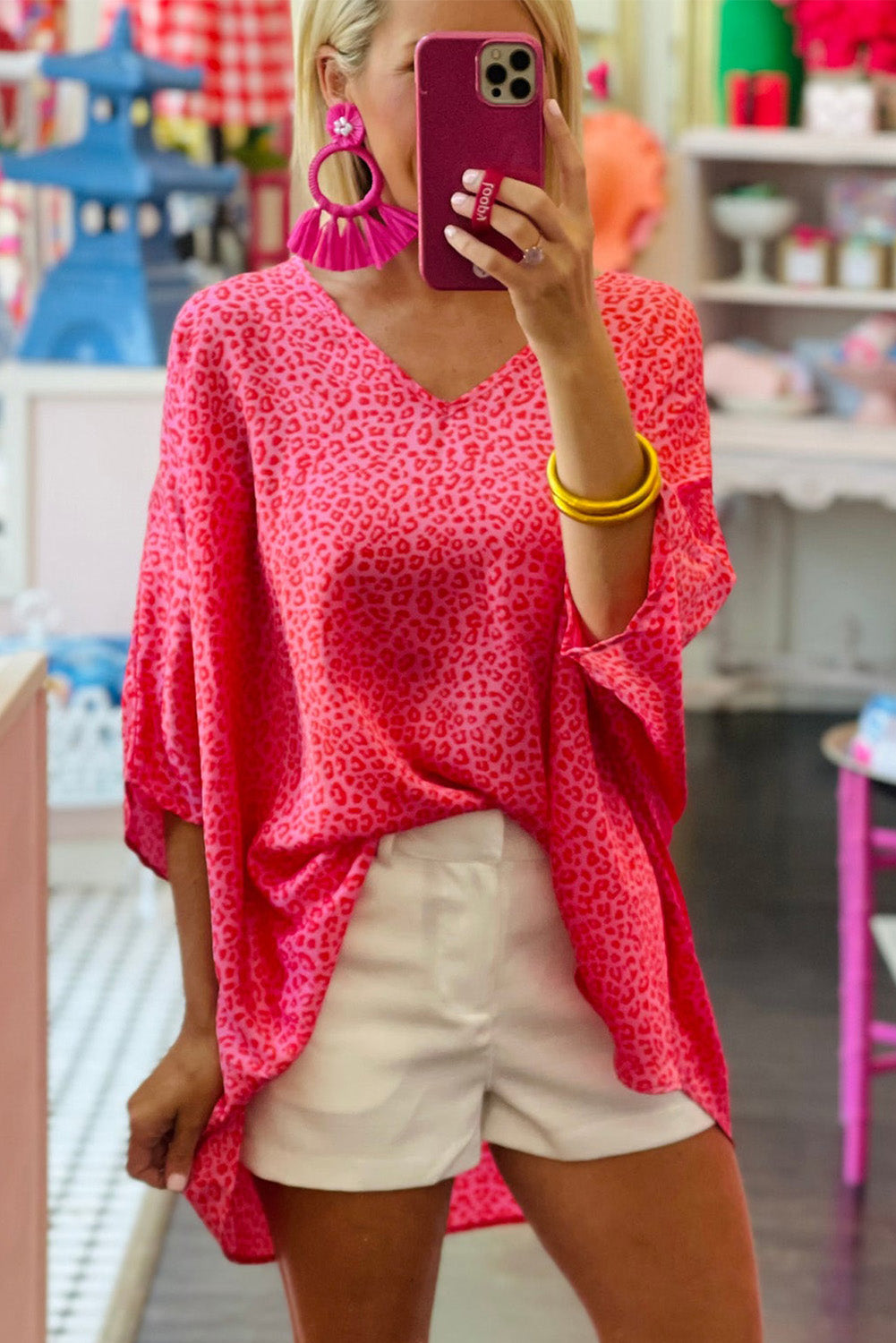 Rosy Leopard Print Oversized Top