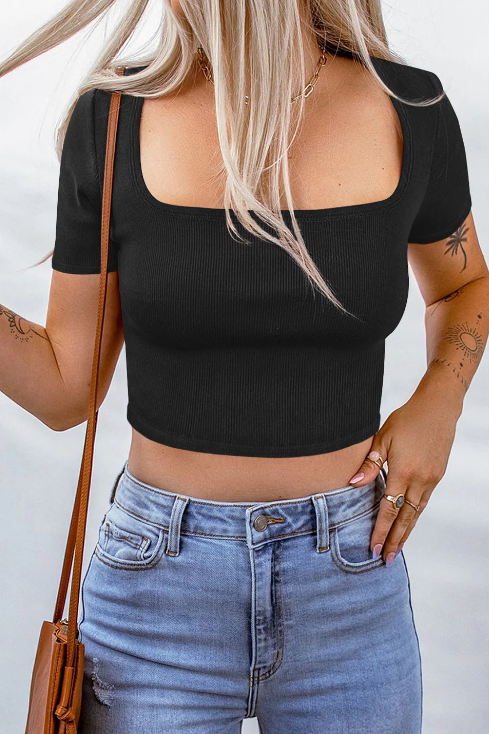 Square Neck Ribbed Crop Top