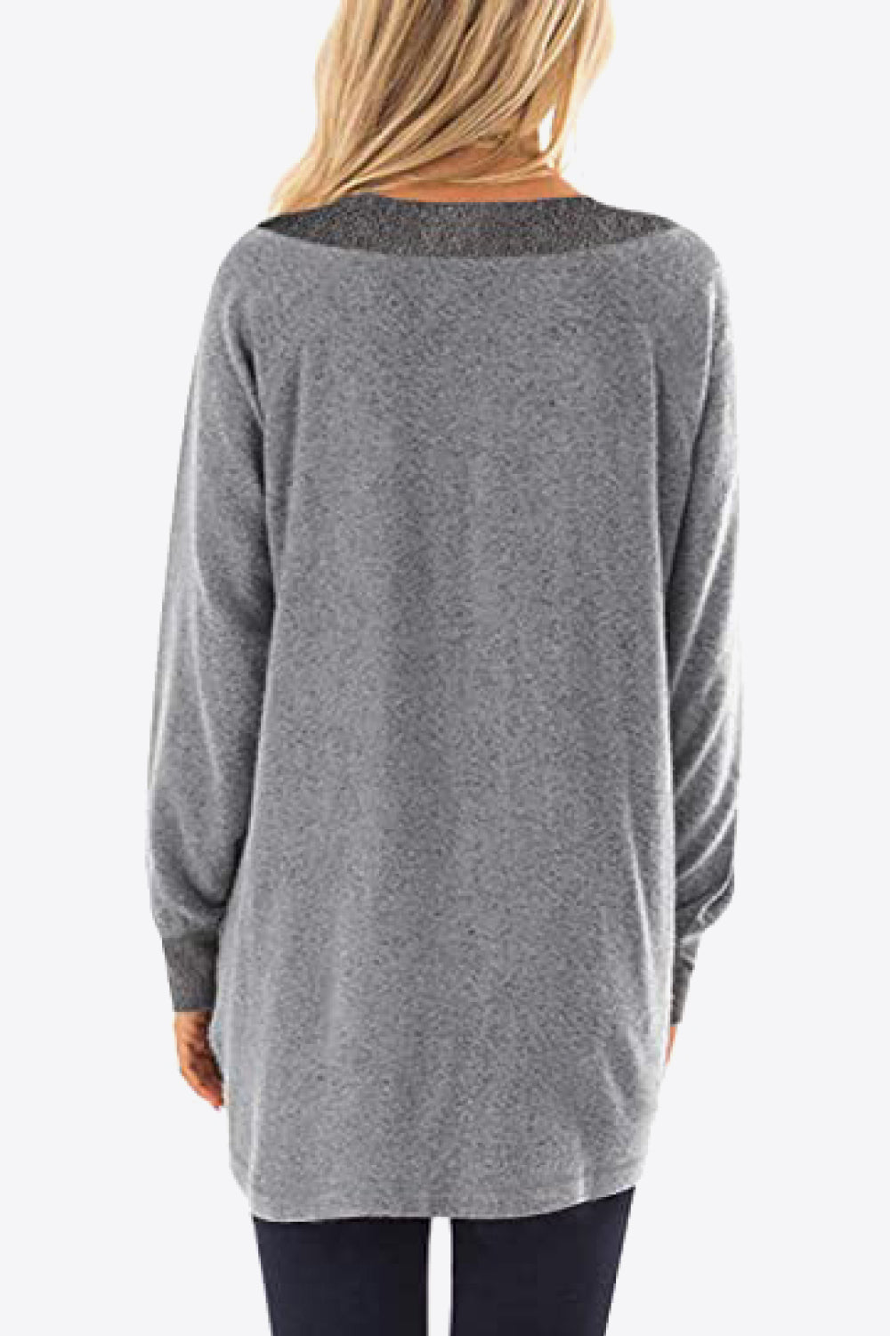 Contrast Raglan Sleeve V-Neck Top with Pockets