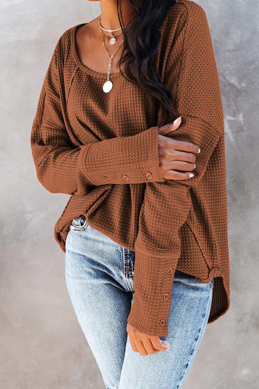 Waffle Knit Long Sleeve Top