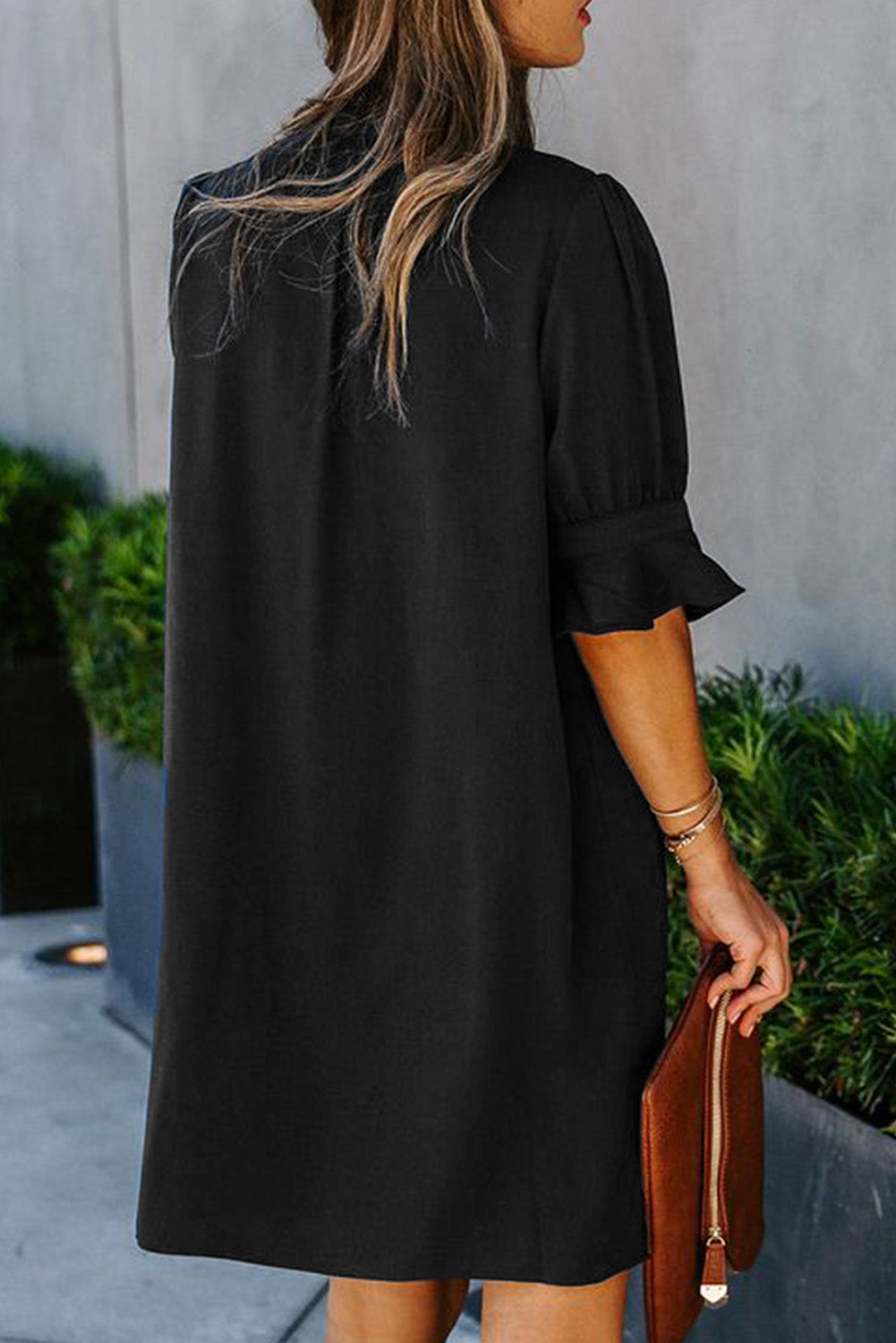 V Neck Short Sleeve Tunic Dress