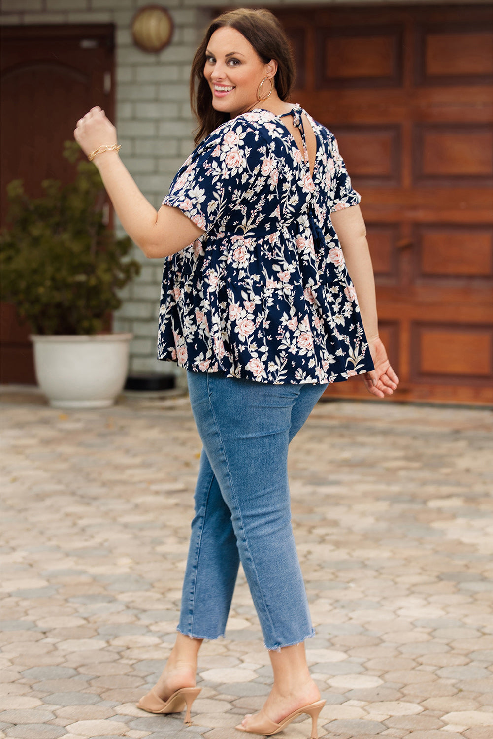 Floral V-Neck Tied Blouse